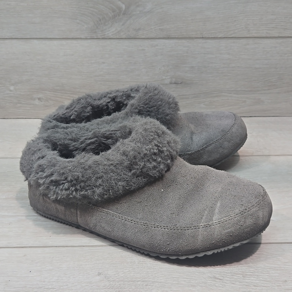 Sorel Women Cozy Gray Suede Faux Fur Suede Slippers Hogh Top Shoes Sz 8